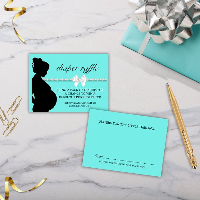 Tarjeta De Recepción Elegante Aqua Tiffany Diaper Raffle Baby Shower (Aqua Blue Tiffany Theme Baby Shower Silhouette Diaper Raffle Card Enclosure)