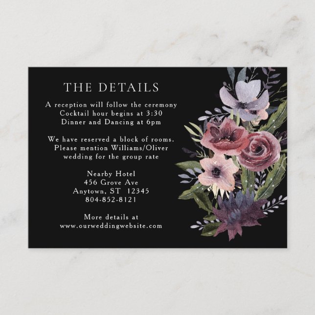 Tarjeta De Recepción Elegante araña floral negra negro arborgoña encicl (Anverso)