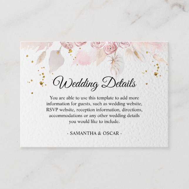 Tarjeta De Recepción Elegante armazón color rosa pastel (Anverso)