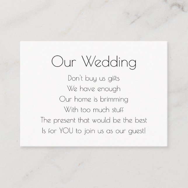 Tarjeta De Recepción Elegante Art Deco Boda No Regalos Poema (Anverso)