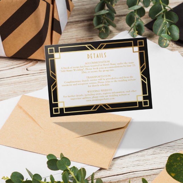 Tarjeta De Recepción Elegante Arte Deco Clásico Horizontal Dorado Negro (Subido por el creador)