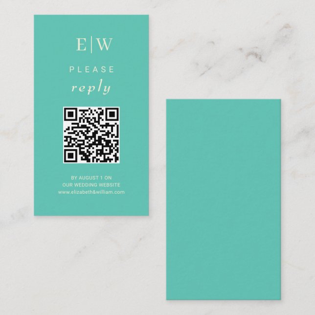 Tarjeta De Recepción Elegante Awe Acuático Simple con Monograma Boda (Anverso / Reverso)