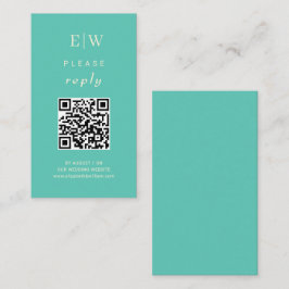 Tarjeta De Recepción Elegante Awe Acuático Simple con Monograma Boda