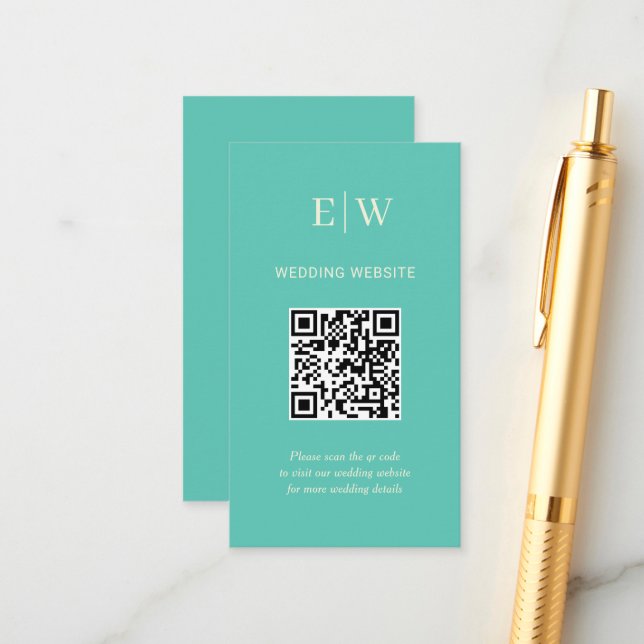 Tarjeta De Recepción Elegante Awe Acuático Simple con Monograma Boda (Anverso/Reverso In Situ)