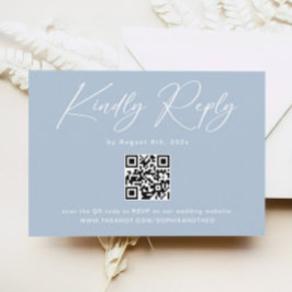 Tarjeta De Recepción Elegante Azul claro Azul QR Boda de código RSVP