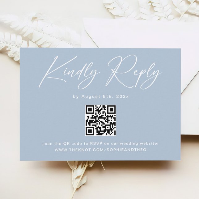 Tarjeta De Recepción Elegante Azul claro Azul QR Boda de código RSVP (Subido por el creador)