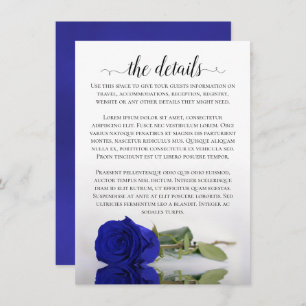 Tarjeta De Recepción Elegante azul real que refleja detalles del Boda R