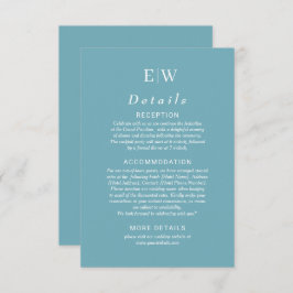 Tarjeta De Recepción Elegante azul retro simple con Boda monograma