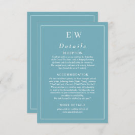 Tarjeta De Recepción Elegante azul retro simple con Boda monograma