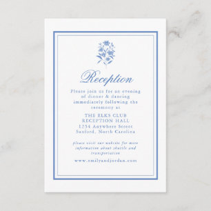 Tarjeta de Recepción Elegante Azul y Blanco