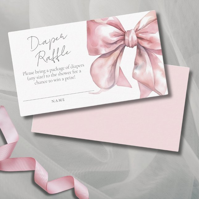 Tarjeta De Recepción Elegante barba rosada Baby Shower Diaper Raffle (Elegant Cute Pink Bow Baby Shower Diaper Raffle Enclosure Card)