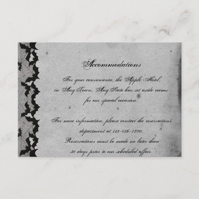 Tarjeta De Recepción Elegante Bat Gótico Lace Posh Boda Insertar (Anverso)