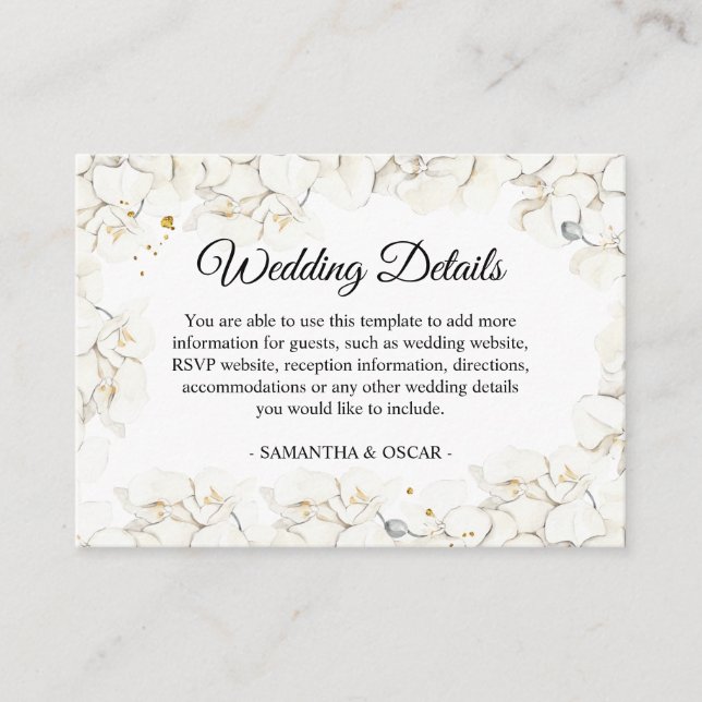 Tarjeta De Recepción Elegante Belleza Marco de orquídeas blancas (Anverso)