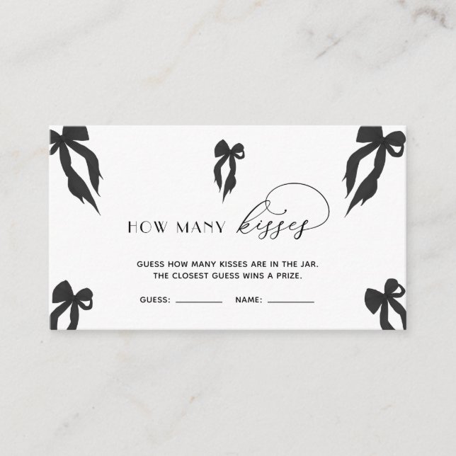 Tarjeta De Recepción Elegante Black Bow adivina cuántos Kiss juegan (Anverso)