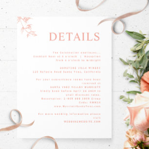 Tarjeta De Recepción Elegante blanco moderno, Rubor, detalles de Boda d