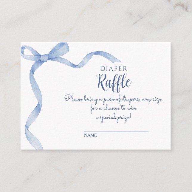 Tarjeta De Recepción Elegante Blue Bow Diaper Raffle Baby Shower Raffle (Anverso)