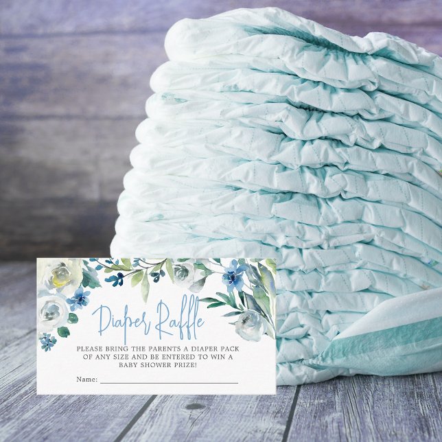 Tarjeta De Recepción Elegante Blue Floral Baby Shower Diaper Raffle (Subido por el creador)