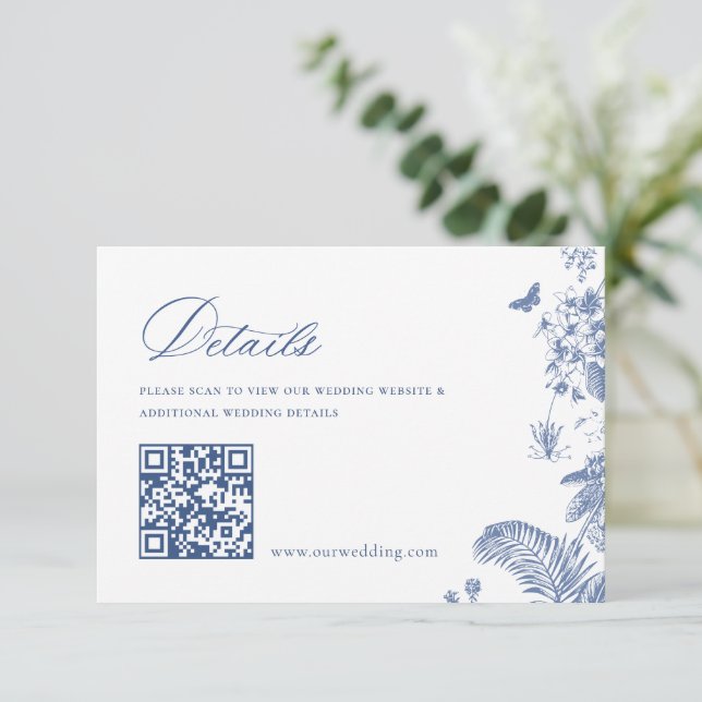 Tarjeta De Recepción Elegante Blue French Garden Boda Floral Detalles (Anverso de pie)