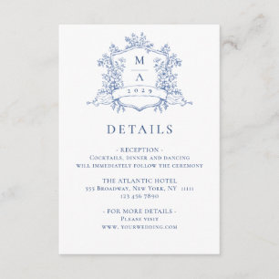 Tarjeta De Recepción Elegante Blue French Garden Boda Floral Detalles