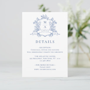 Tarjeta De Recepción Elegante Blue French Garden Boda Floral Detalles