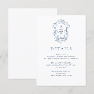 Tarjeta De Recepción Elegante Blue French Garden Boda Floral Detalles