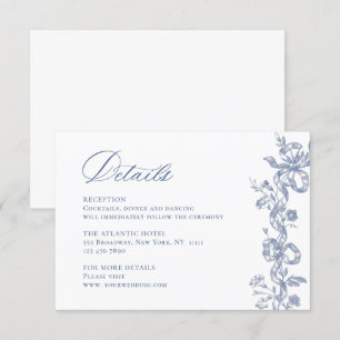 Tarjeta De Recepción Elegante Blue French Garden Boda Floral Detalles