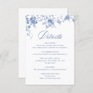 Tarjeta De Recepción Elegante Blue French Garden Boda Floral Detalles