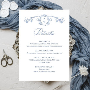 Tarjeta De Recepción Elegante Blue French Garden Boda Floral Detalles