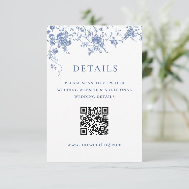 Tarjeta De Recepción Elegante Blue French Garden Boda Floral Detalles (Anverso de pie)