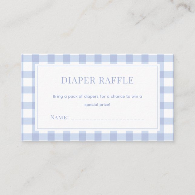 Tarjeta De Recepción Elegante Blue Gingham Boy Baby Shower Diaper Raffl (Anverso)