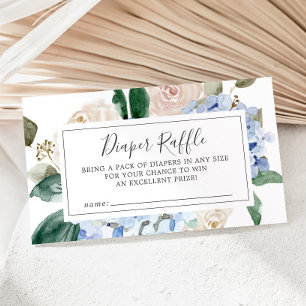 Tarjeta De Recepción Elegante Blue Hydrangea Baby Shower Diaper Raffle