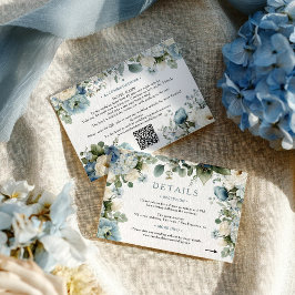Tarjeta De Recepción Elegante Blue Hydrangea Rosa de marfil Detalles de