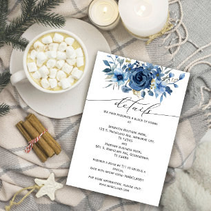Tarjeta De Recepción Elegante Blue Ice Winter Floral