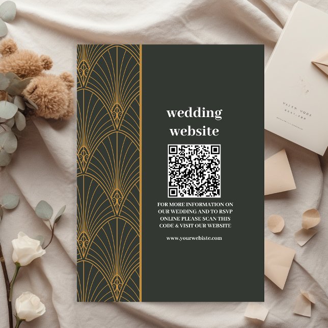 Tarjeta De Recepción Elegante Boda Art Deco Gold Green (Subido por el creador)