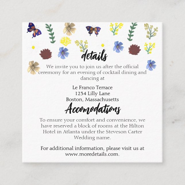 Tarjeta De Recepción Elegante Boda azul Boho de Flor Silvestre (Anverso)