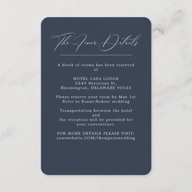 Tarjeta De Recepción Elegante Boda azul de la Marina (Anverso)