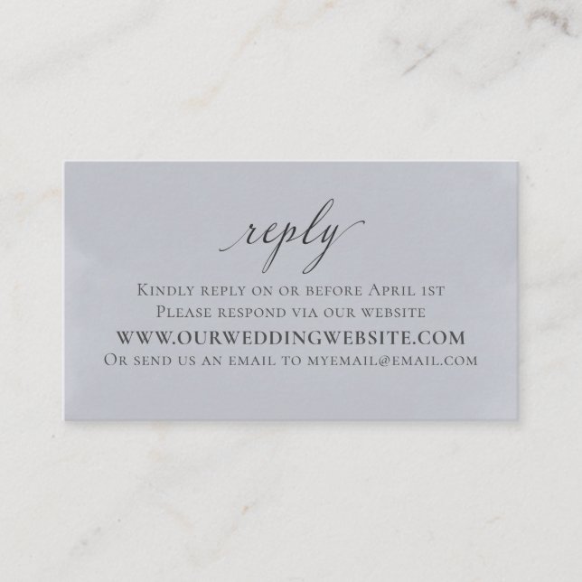 Tarjeta De Recepción Elegante Boda azul plateado Detalles acuarela (Anverso)