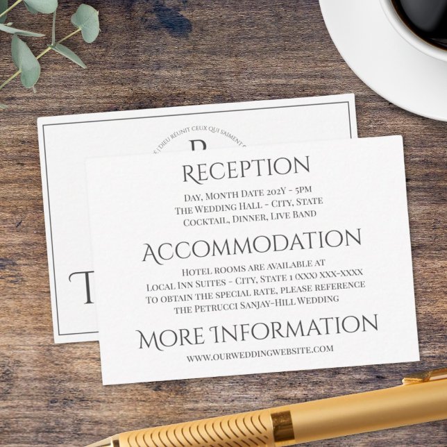 Tarjeta De Recepción Elegante Boda blanco gris personalizado (Subido por el creador)