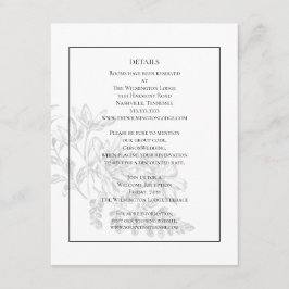 Tarjeta De Recepción Elegante Boda blanco negro floral moderno