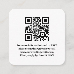 Tarjeta De Recepción Elegante Boda blanco sencillo y moderno Código QR