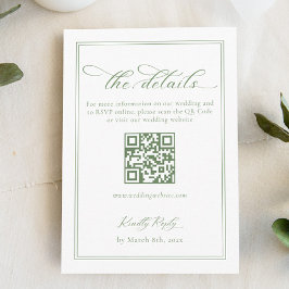 Tarjeta De Recepción Elegante Boda blanco y verde detalles código Qr