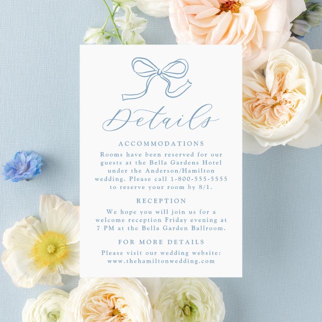Tarjeta De Recepción Elegante Boda Blue Bow Detalles (Subido por el creador)