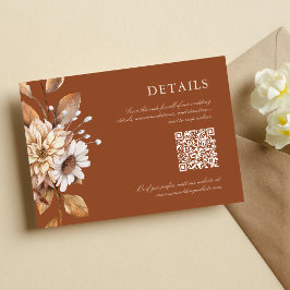Tarjeta De Recepción Elegante Boda Boho Floral Terracota Código QR
