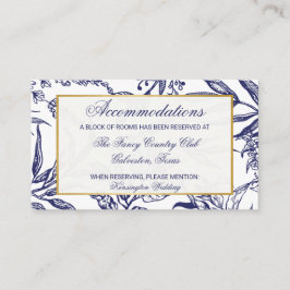 Tarjeta De Recepción Elegante Boda botánico de oro azul de la marina