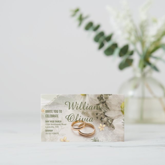 Tarjeta De Recepción Elegante Boda botánico del anillo de bodas (Anverso de pie)