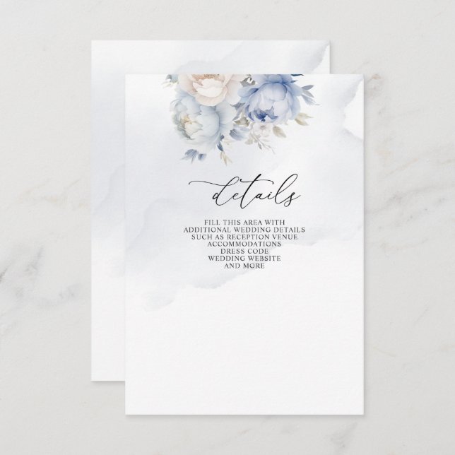 Tarjeta De Recepción Elegante Boda Botánico Dusty Blue Floral (Anverso / Reverso)