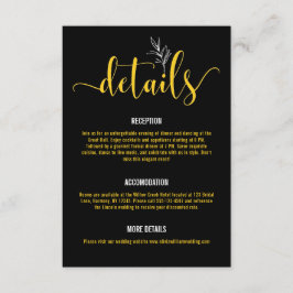 Tarjeta De Recepción Elegante Boda botánico negro y dorado Enclosur