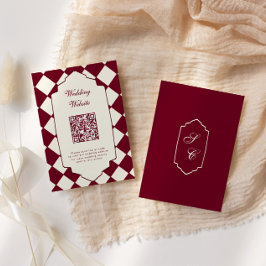 Tarjeta De Recepción Elegante Boda Burgundy a Cuadros Retro