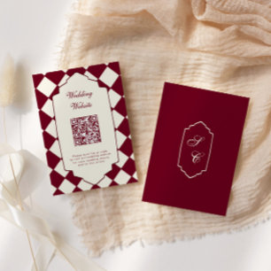 Tarjeta De Recepción Elegante Boda Burgundy a Cuadros Retro