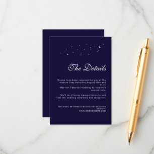 Tarjeta De Recepción Elegante Boda Celestial Azul de Medianoche